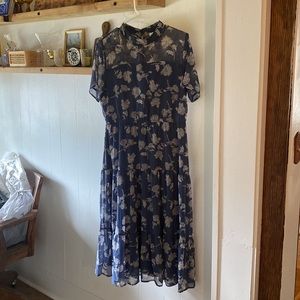 Böhme Blue Floral Midi Dress tiered size L